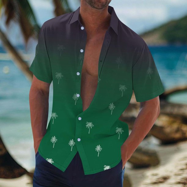 Blusa y camisa de manga corta con cuello vuelto Camisa casual para hombre Camisa de bolos vintage de manga corta Camisas de verano de playa cubana Camisa con botones Blusa para hombre Poliéster