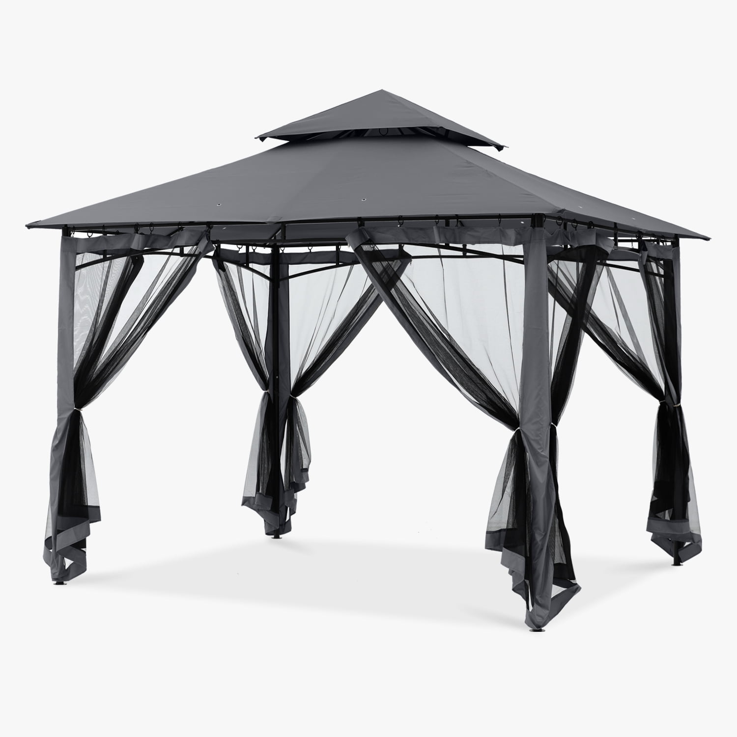 ABCCANOPY 9'x9' Patio Gazebo With Mosquito Netting and Double Soft Roof Canopies for Shade and Rain,Dark Gray
