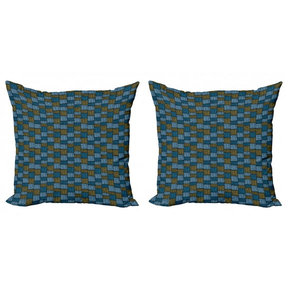 Ambesonne Vintage Throw Pillow Cover 2 Pack, Abstract Oriental Motif, 24", Pale Blue Caramel Blue