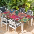 thumbnail image 2 of Colorful Ethnic Table Cloths for 4 Foot Rectangle Tables, Modern Abstract National Geometric Red Patio Waterproof Elastic Fitted Tablecloths, Washable Rectangular Table Cover for Camping, 2 of 8