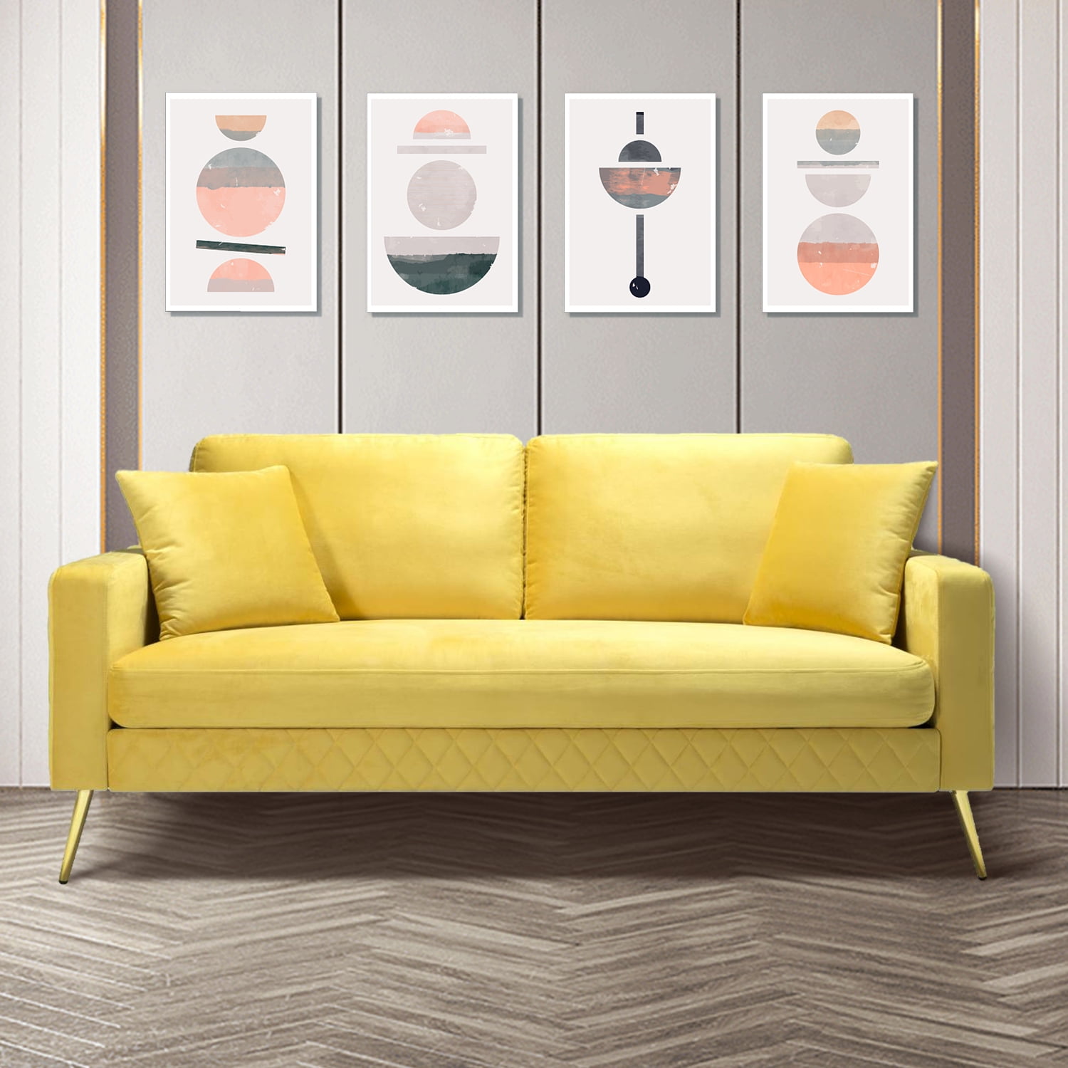 Comfortable Velvet Loveseat Sofa with Sleek Metal Legs and 2 Pillows