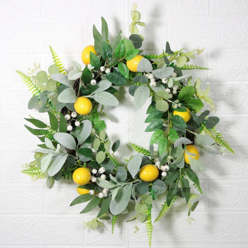 15.7 Inch Artificial Lemons Wreath for Front Door Simulation Spring Fruit Wreath with Artificial