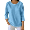 thumbnail image 2 of Ailaofu Fall Waffle Knit Top for Women, 3/4 Sleeve Crew Neck Loose Fit Casual Pullover Shirts, Lightweight Solid Color Blouse, 2 of 6