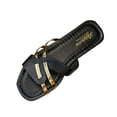 thumbnail image 3 of Women's Metallic Trim Flat Slide Sandals Wide Width Open Toe Summer Casual Slides Soft Comfort Sole Lightweight Beach Shoes Non Slip Outdoor Daily Slippers, 3 of 10