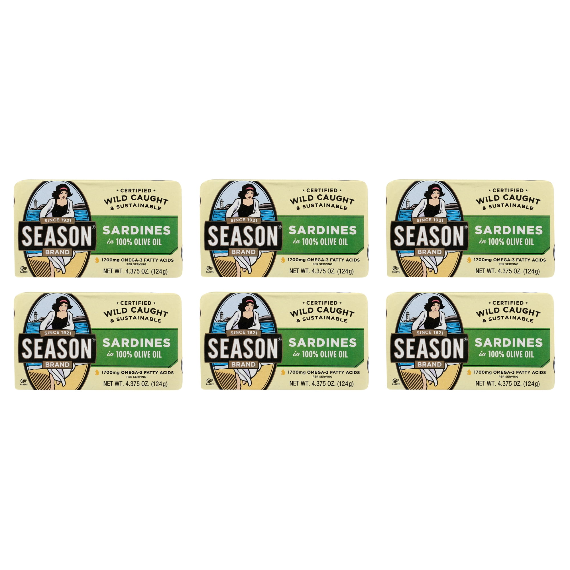 (6 pack) Season Sardines in Olive Oil, Salt Added, 4.375 oz Can