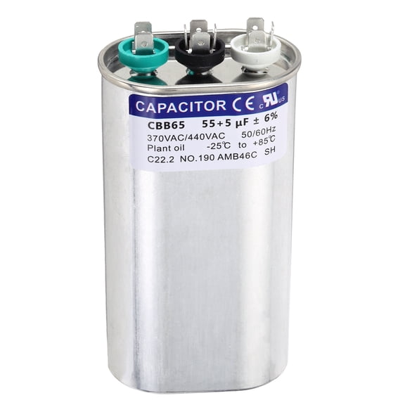 Uxcell 55 5MFD CBB65 Run Start Capacitor 55 5uF, 370/440V Oval AC Capacitor for AC Motor Run, HVAC, Air Conditioner, Condenser Motors