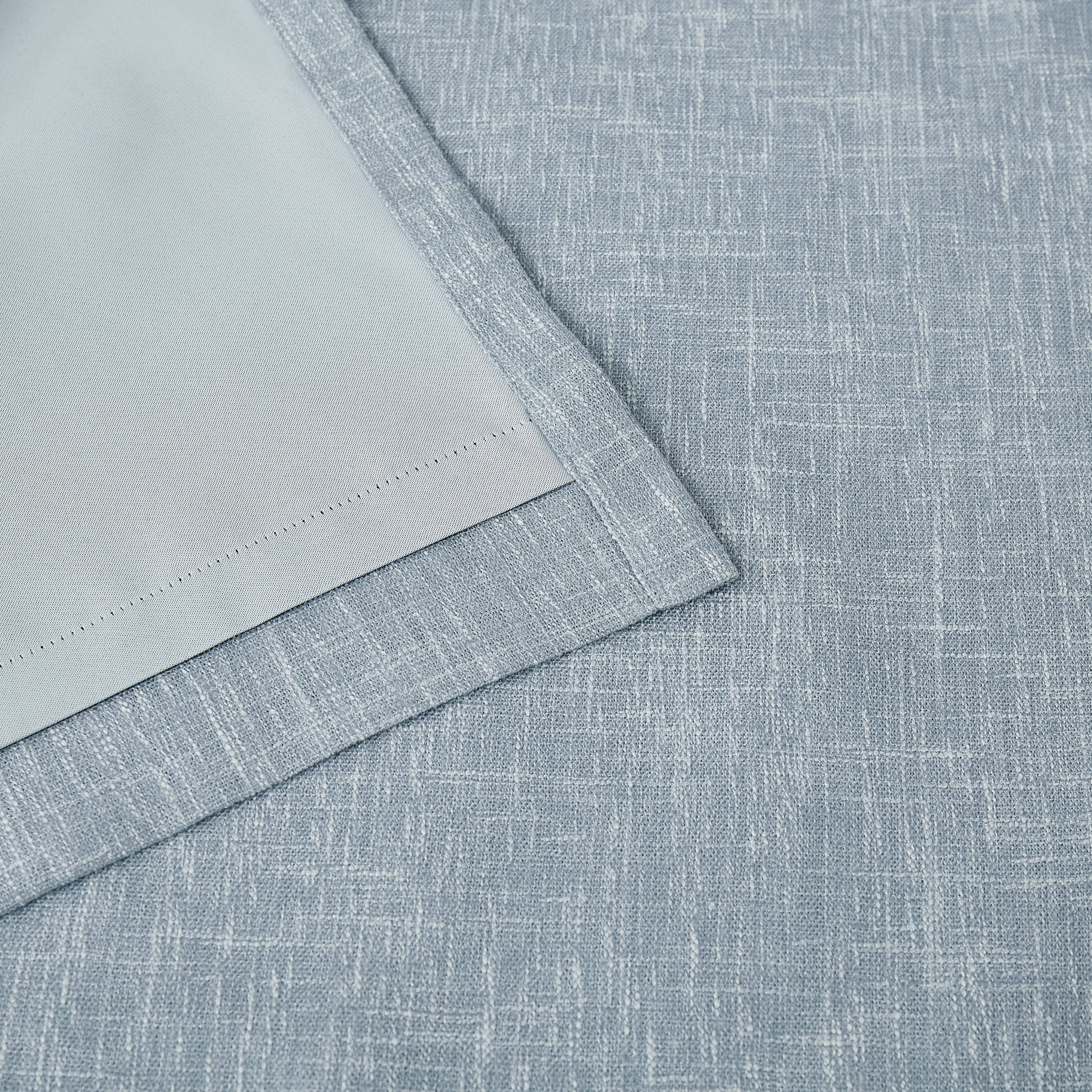 Uptown Home Blue Gray Solid Heavy Linen Textured Blackout Curtain for Bedroom Living Room Office, Grommet, 50"x63"x2