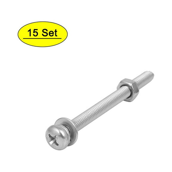 M4 x 50mm 304 Stainless Steel  Pan Head Screws Nuts w Washers 15 Sets