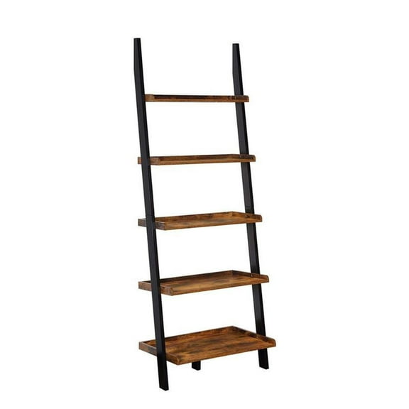 Pemberly Row Contemporary Bookshelf Ladder in Nutmeg Wood Finish