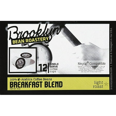 Brooklyn Bean Roastery Breakfast Blend Coffee K-Cups, 12 count, (Pack of 6)