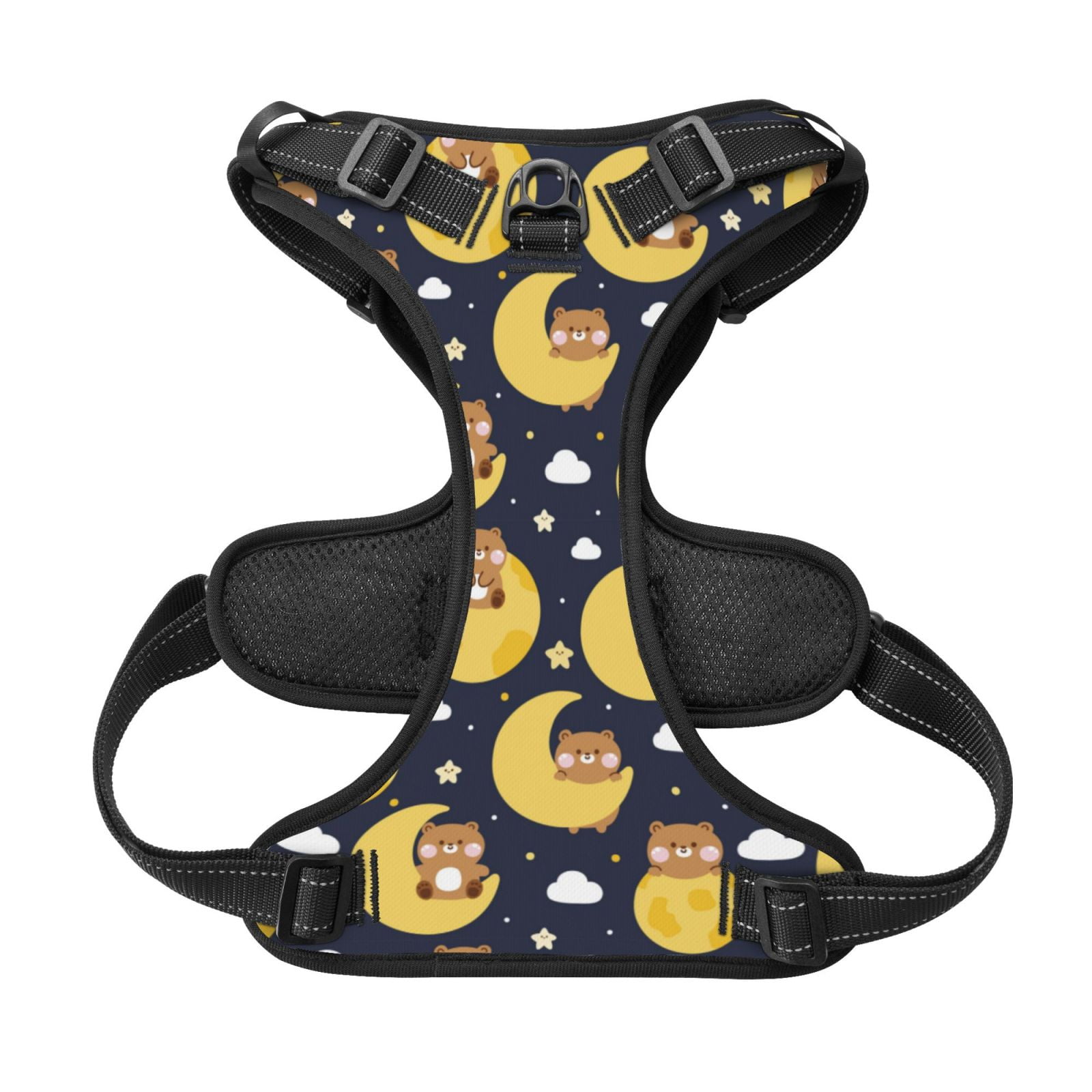 Kdxio Moon Bear Print No Pull Dog Harness Adjustable Reflective Oxford Easy Control Medium Large Dog Harness for Training and Everyday-Medium