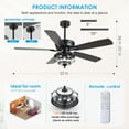 thumbnail image 3 of Phorus 52" Outdoor Ceiling Fan with Light – Wet Rated Waterproof, Rain-Proof, 6-Speed Reversible Motor, Remote Control, Black Modern Fan for Patio, Gazebo, Pergola, Porch, 3 of 8