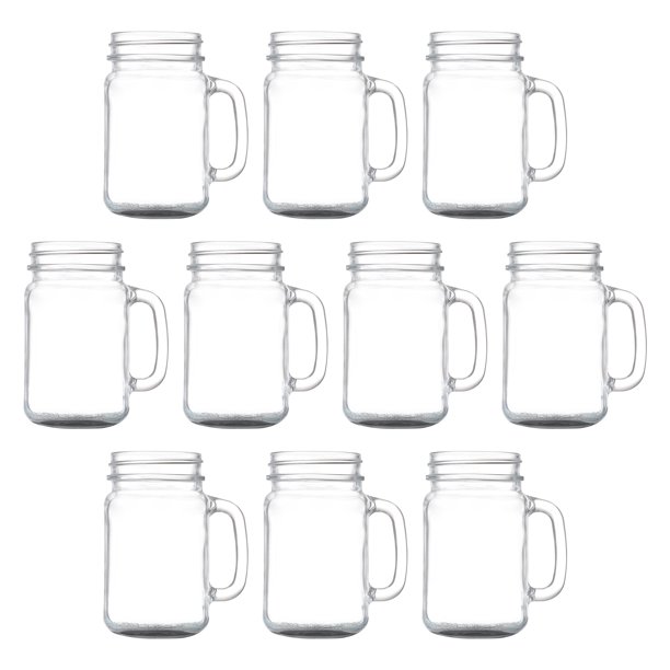 10 Libbey Mason Jars with Handles Set, 16 oz. Traditional style, High