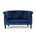 thumbnail image 4 of Melaina Tufted Chesterfield Velvet Loveseat with Scrolled Arms, Navy Blue and Dark Brown, 4 of 6