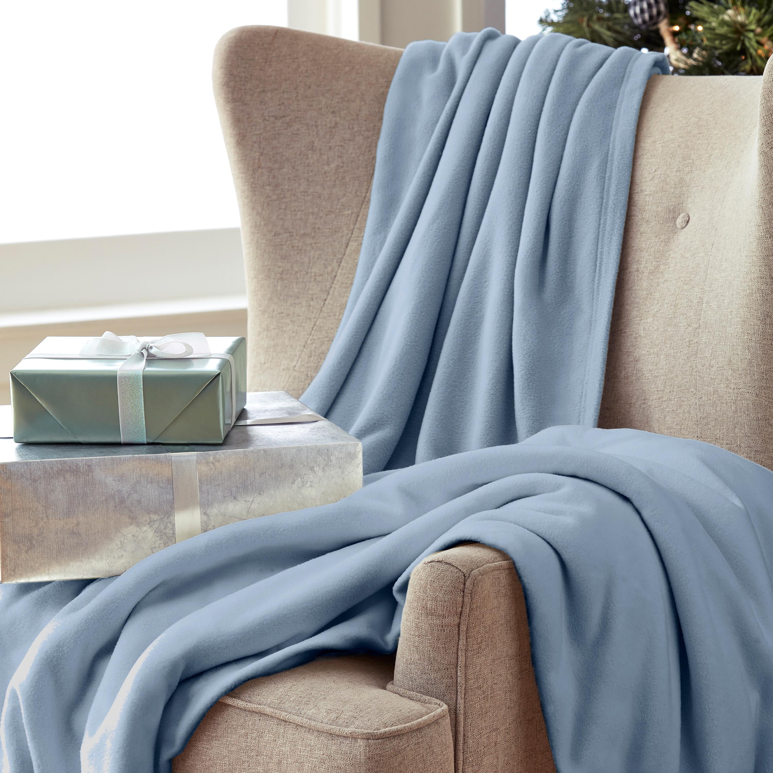 Martex Soft Fleece Lightweight Solid Bed Blanket, Slate Blue, Twin