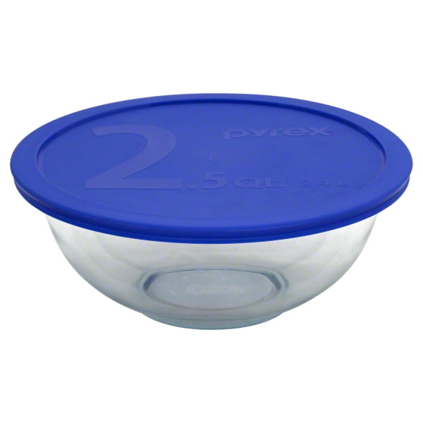 Pyrex Smart Essentials 2.5 Qt Mixing Bowl with Blue Plastic Cover
