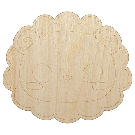 Charming Kawaii Chibi Lion Face Blushing Cheeks Wood Shape Unfinished Piece Cutout Craft DIY Projects - 4.70 Inch Size - 1/8 Inch Thick