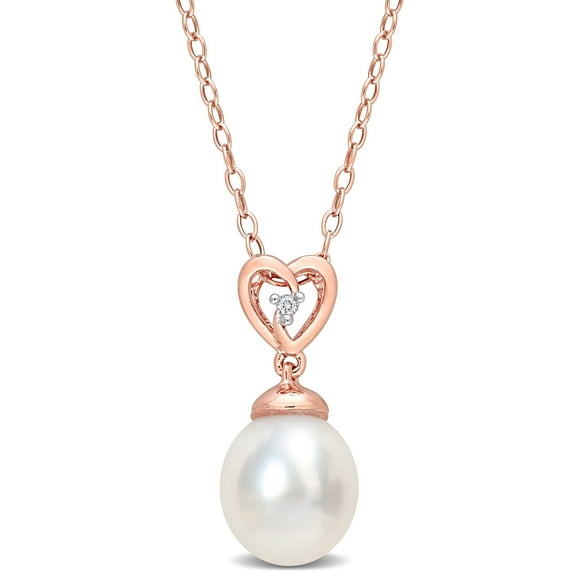 Everly Women's 8mm Cultured South Sea Pearl and Topaz Rose Gold Plated Pendant