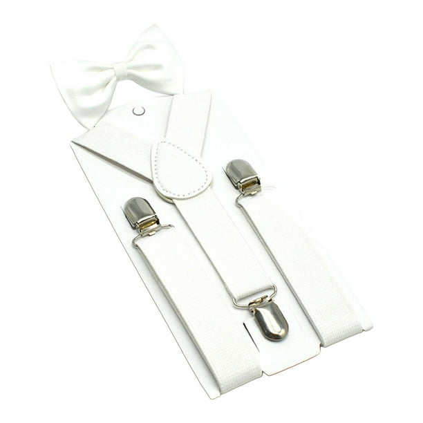 Tirantes para niños con pajarita, color liso, elásticos, accesorios de ropa, ajustables Blanco