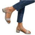 thumbnail image 4 of CQONEPT Heel Sandals for Women Open Toe Low Chunky Short Heels Ankle Strap Block Heel Sandals Party Dress Wedding Pump Shoes Size 5.5 Beige, 4 of 5