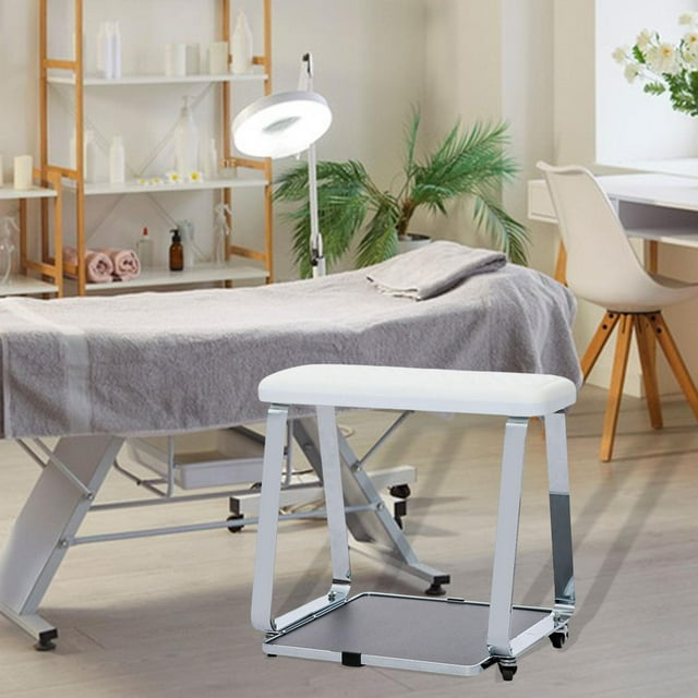 Reposapiés de pedicura con almohada para uñas y ruedas giratorias, de acero inoxidable, cómodo soporte antideslizante para pedicura, reposapiés