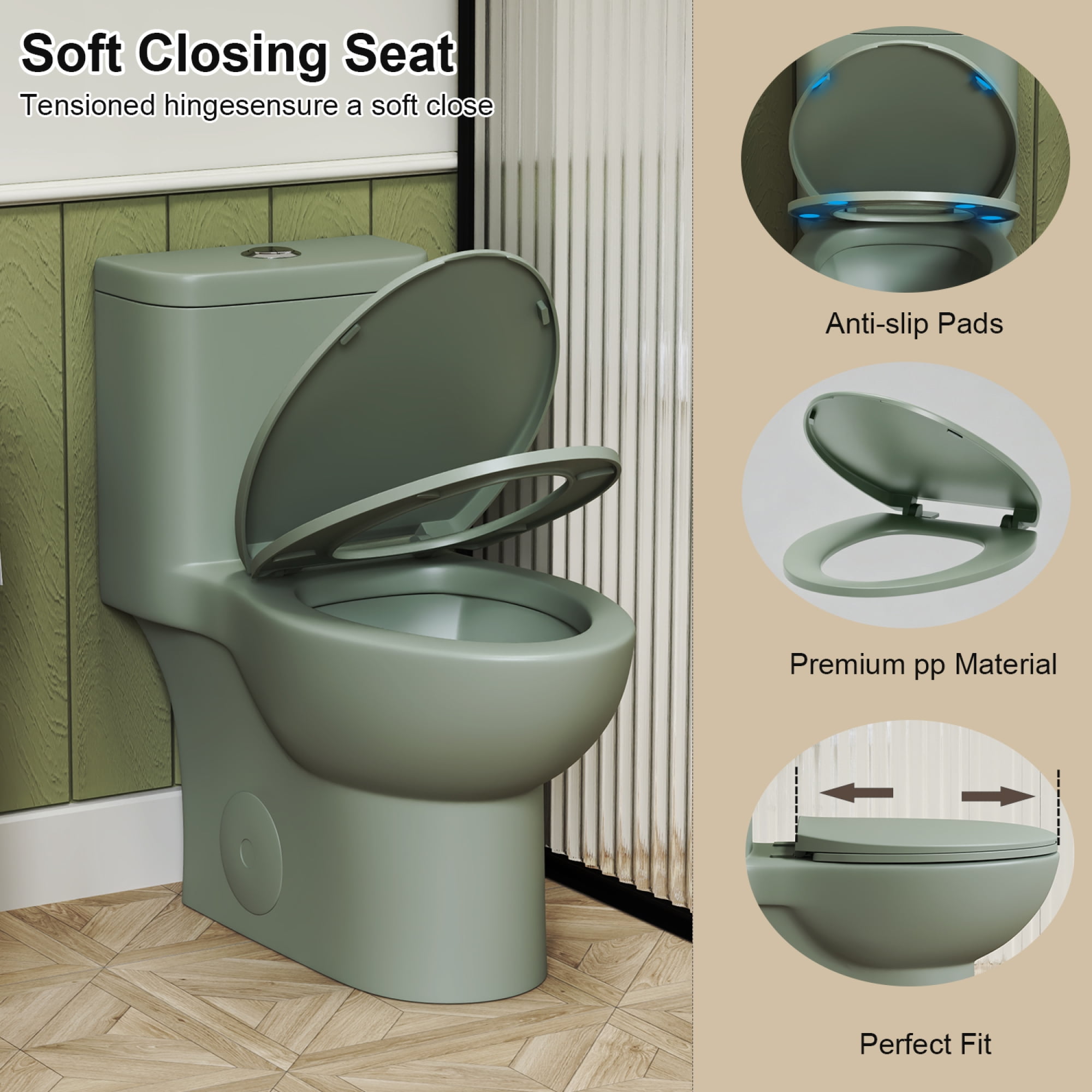 One-Piece Toilet,Powerful & Quiet Dual Flush Modern Toilet with Comfort Chair Seat,1.1/1.6 GPF,Green