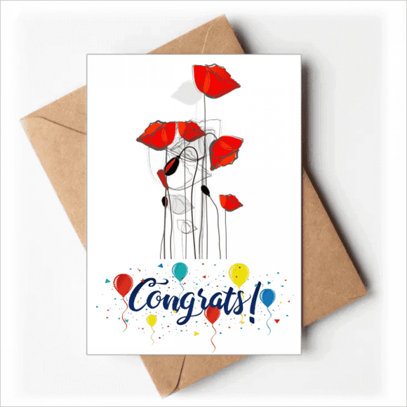 Fleurs Rouges Art Ligne Peinture Maïs Mariage Cartes Félicitations Salutation Enveloppes