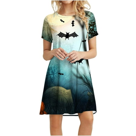 

Mrat Womens Sundresses Short Sleeve Round-Neck Dress Ladies Summer Fashion Casual Short Sleeve Round Neck Beach Print Dresses Corset Dress