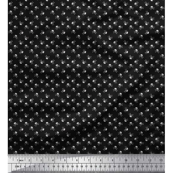 Soimoi Cotton Duck Fabric Crossbones & Skull Shirting Decor Fabric Printed Yard 42 Inch Wide