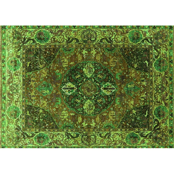 Ahgly Company Indoor Rectangle Oriental Green Industrial Area Rugs, 2' x 3'