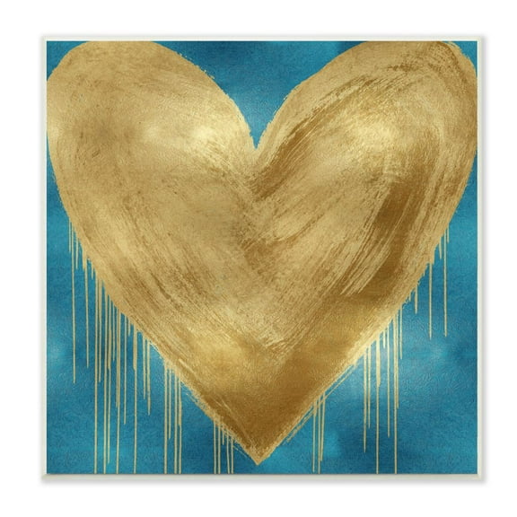 Stupell Industries Bronze Heart over Deep Blue with Paint Drip Designed by Lindsay Rodgers