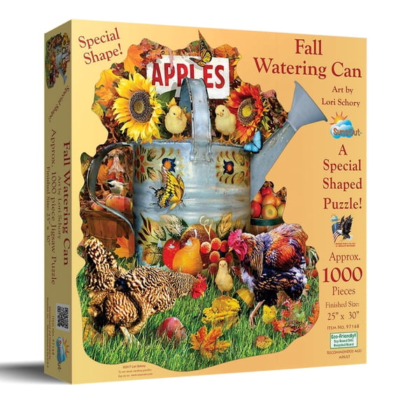 SUNSOUT INC - Fall Watering Can - 1000 pc Special Shape Jigsaw Puzzle by Artist: Lori Schory - Finished Size 25" x 30" - MPN# 97168