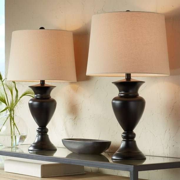 Regency Hill Traditional Table Lamps Set Of 2 Dark Bronze Urn Ivory Tapered Drum Shade For Living Room Family Bedroom Nightstand Com Traditional Table Lamps Set, Parts Of A Glass Lamp Shades For Table Lamps