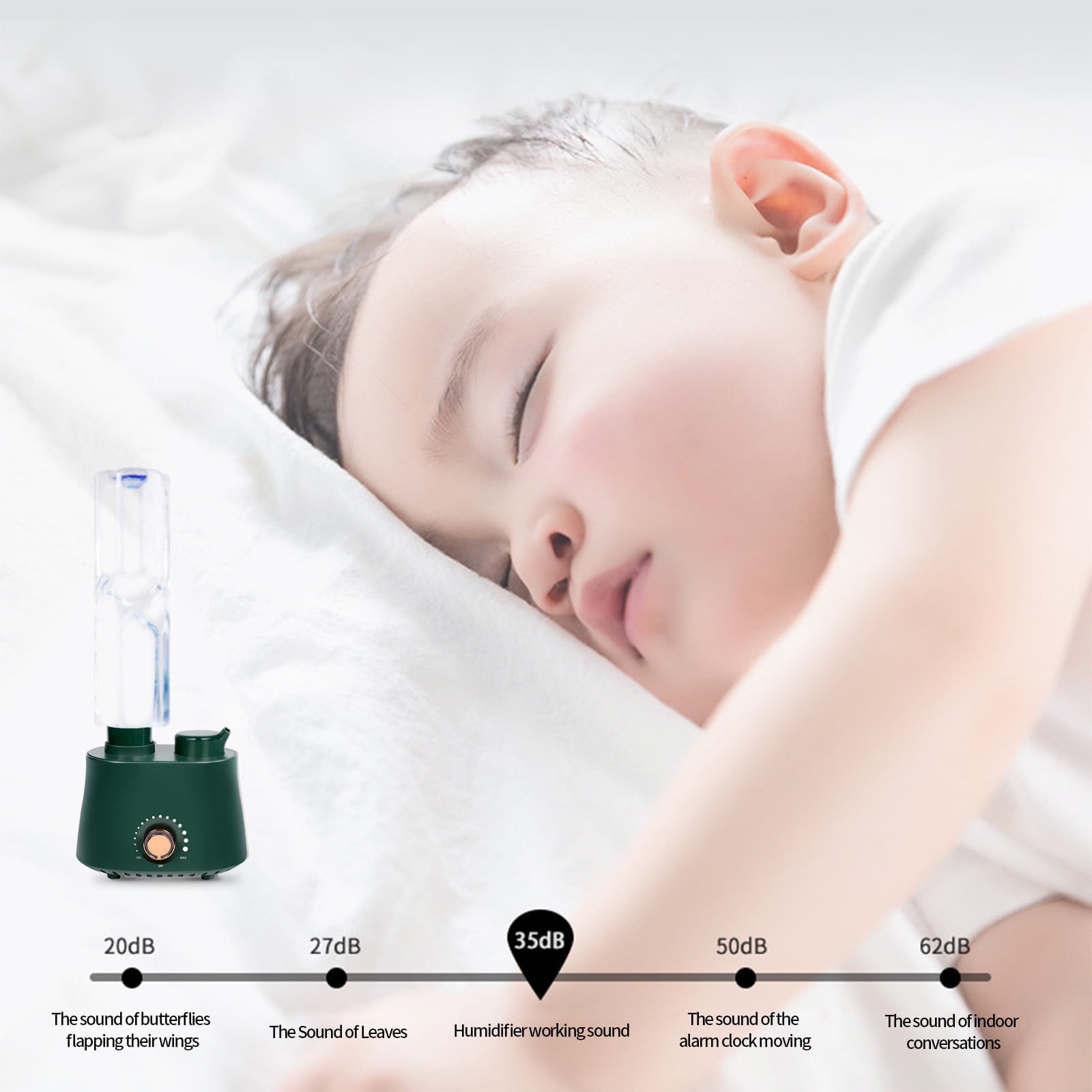 LACKUST Humidifiers for Bedroom,Portable Humidifier Converts Any Bottle, Quiet Travel-Sized, Infinitely Adjustable Spray Volume,White,Green