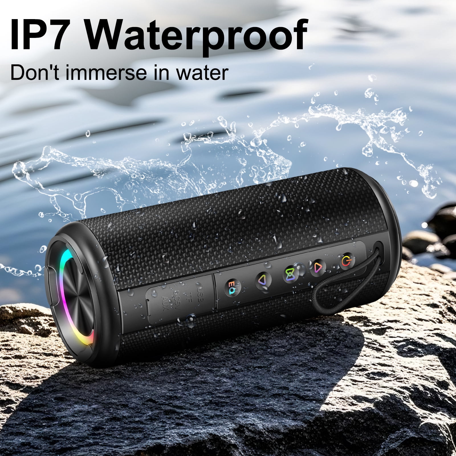 Portable Wireless Bluetooth Speaker, 20W HD Stereo Sound, Bluetooth 5.4, 15H Playtime, IPX7 Waterproof, LED Lights, TWS Pairing, Built-in Mic, Ideal for Outdoor, Party, Home, Beach & Gift (Black)