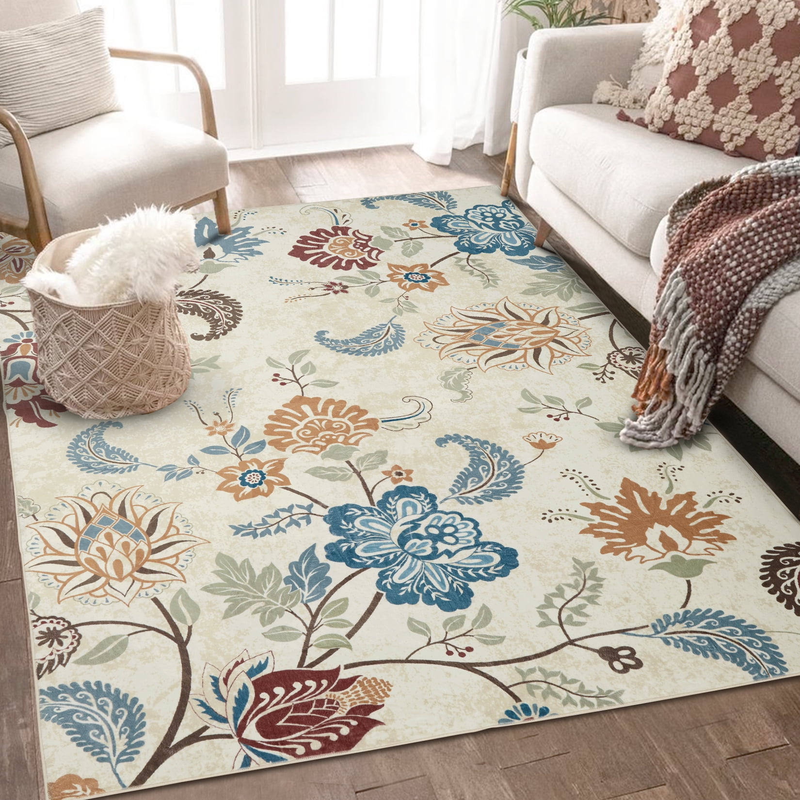 HOMERRY Beige Rugs 8' x 10' Area Rug Modern Multi Color Floral Carpet