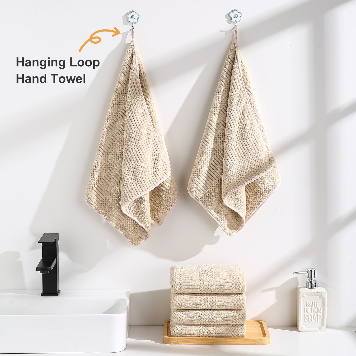 Jessy Home 12 Pack Camel Hand Towel Set 16"x31" Soft Highly Absorbent Quick Dry Bathroom Towels 600 GSM Microfiber Plush Towels