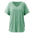 thumbnail image 3 of Green Young Adult Tops Short Sleeves V Neck Plain Color Soft Loose Fitting Summer T Shirts Women Plus Size Tops for Women, 3 of 4