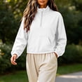 thumbnail image 4 of Horkkom Quarter Zip Pullover Women Solid Color Loose Casual Daily Tops Fall Mock Neck Sweatshirts with Pockets M, 4 of 8