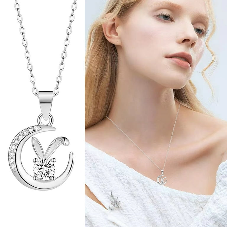 Girls Locket Necklaces Ages 8 12 Rabbit Necklace Female Natal Year Of The  Rabbit Zodiac Crescents Pendant Clavicle Neck Chain Pearl Necklace Chain 