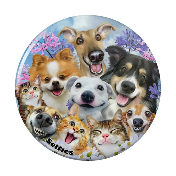 Dogs Cats Fun in the Sun Selfie Kitchen Refrigerator Locker Button Magnet