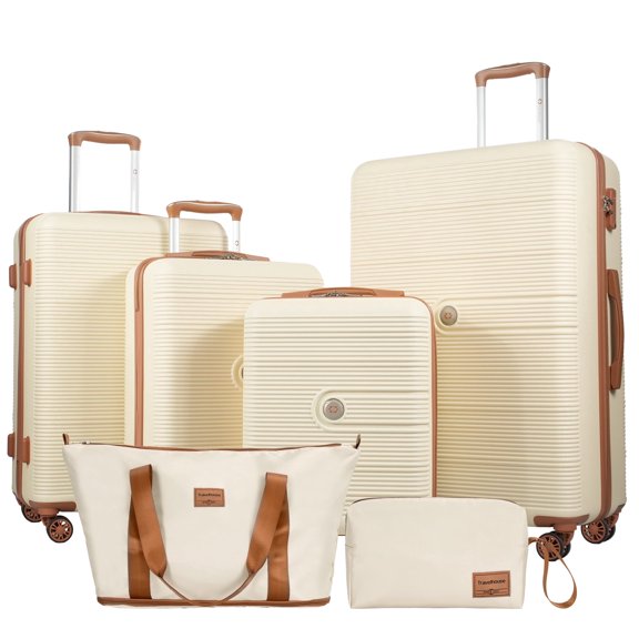 Travelhouse 6 Piece Hardshell Luggage Set Hardside Lightweight Suitcase with TSA Lock Spinner Wheels.(White)