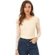 thumbnail image 1 of Top de blusa de encaje de manga larga transparente con bordado floral para mujer Beige XL, 1 of 6
