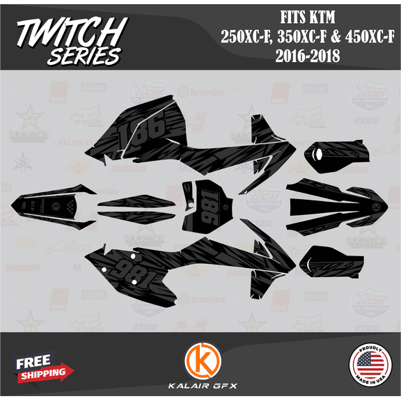 Kalair GFX Graphics Kit for KTM Enduro 4-stroke 250XC-F, 350XC-F and 450XC-F (2016-2018) Twitch Series