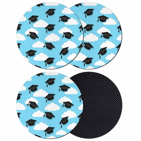 Graduation Celebration Coasters Set of 4 Absorbent Coasters for Drinks Caps Coaster for Desk Coffee Table Protection Home Decor House Warming Gifts 4