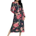 thumbnail image 3 of Aboser Long Sleeve Zipper Robes for Women Soft Floral Printed House Coat Casual Zip Front Nightgown Breathable Full Length Loungewear Sleepwear Bathrobe with Pockets, 3 of 9