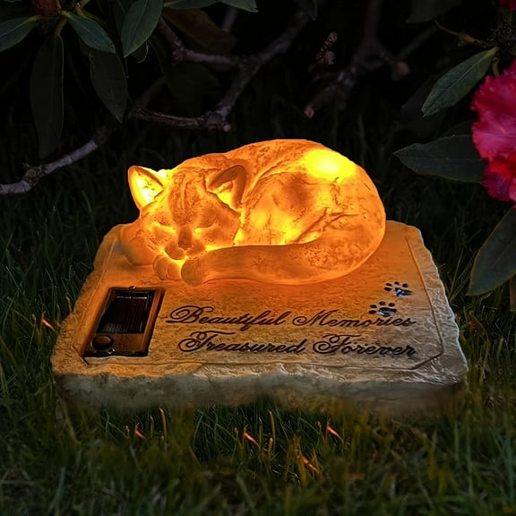Solar Cat Memorial Stone Cat Statue Memorial Gift With Solar Lamp Owl Stone Tombstone Lost Cat Sympathy Gift Home Garden Decoration