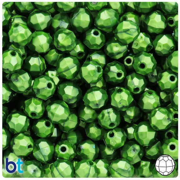 BeadTin Dark Green Pearl 10mm Faceted Round Plastic Beads (225pcs)