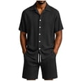 thumbnail image 2 of Eryao Mens 2 Piece Set Casual Outfits Button Down Short Sleeve Shirts and Drawstring Waist Shorts with Pockets Summer Breathable Loungewear,Black,L, 2 of 7