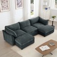 thumbnail image 2 of Miekor U Shape 3 Seater Deep Seat Sofa Couch with Ottomans,3-Seat Sofa with 2 Movable Ottomans, Oversized Modular Sectional Sofa with Storage Pull out Drawer Under Each Seat,Chenille Gary MK2638, 2 of 11